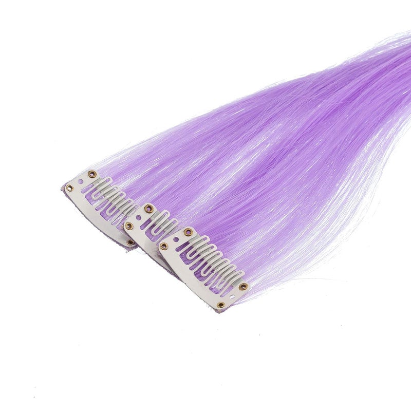 SWACC 12 Pcs Straight One Color Party Highlights Clip on in Hair Extensions For Women Colored Hair Streak Synthetic Hairpieces (Lilac Purple) - Image 3